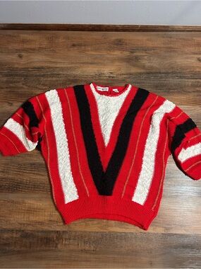 Vintage Rainbow Ridge Red Chevron Sweater with Black, Gold and White Accents 20W